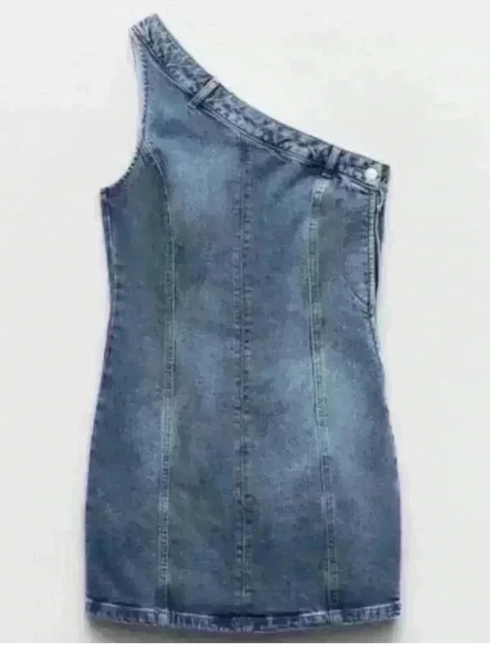 Zara Asymmetrical One-Shoulder Denim Mini Dress - Blue Size M NWT - Picture 5 of 11